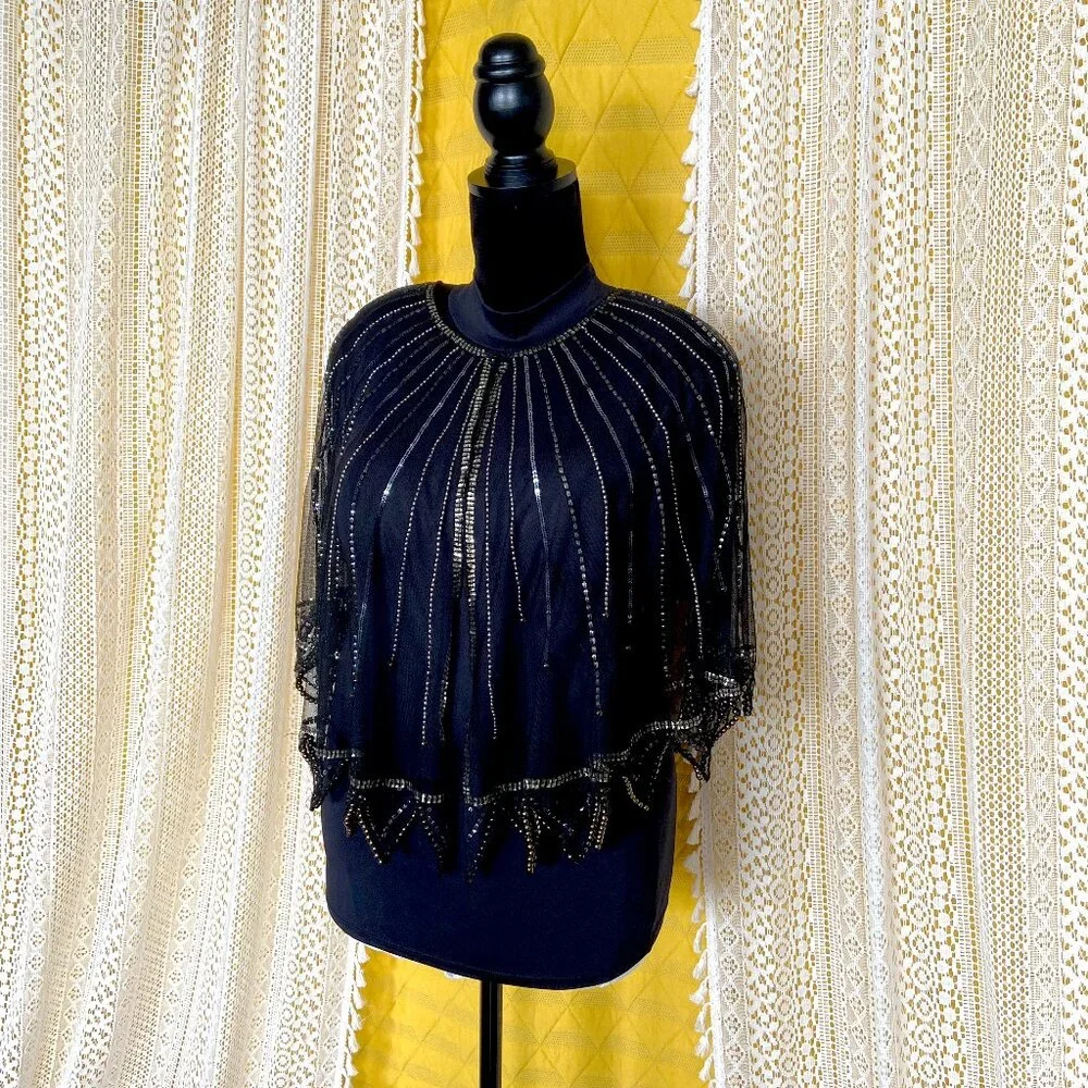 NWT Gold & Silver Sheer Beaded Sequined Capelet - Whimsigoth - Picture 4 of 7